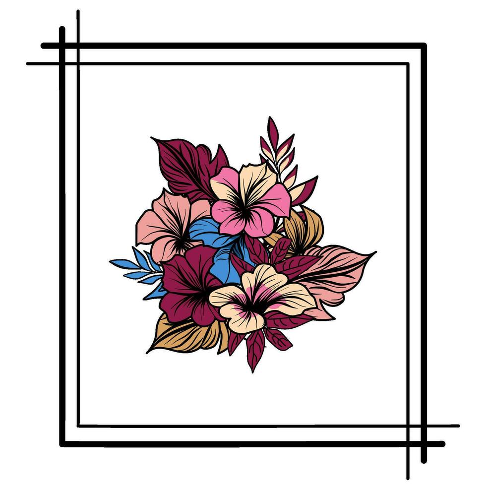 Blumen- dekorativ Rahmen mit ein Strauß von tropisch Blumen vektor