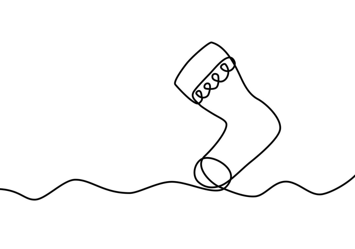 das Socke Symbol ist Hand gezeichnet im kontinuierlich Linien. Weihnachten Konzept Hintergrund mit Kopieren Raum. abstrakt linear Vektor Illustration