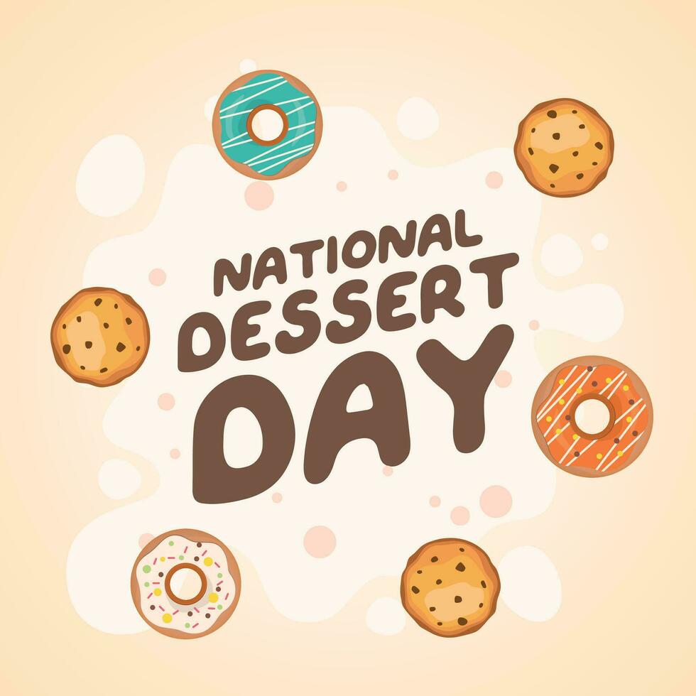 National Dessert Tag Design Vorlage gut zum Feier Verwendung. Dessert Vektor Illustration. Eis Sahne Schokolade Krapfen Beere Bild. Vektor eps 10.