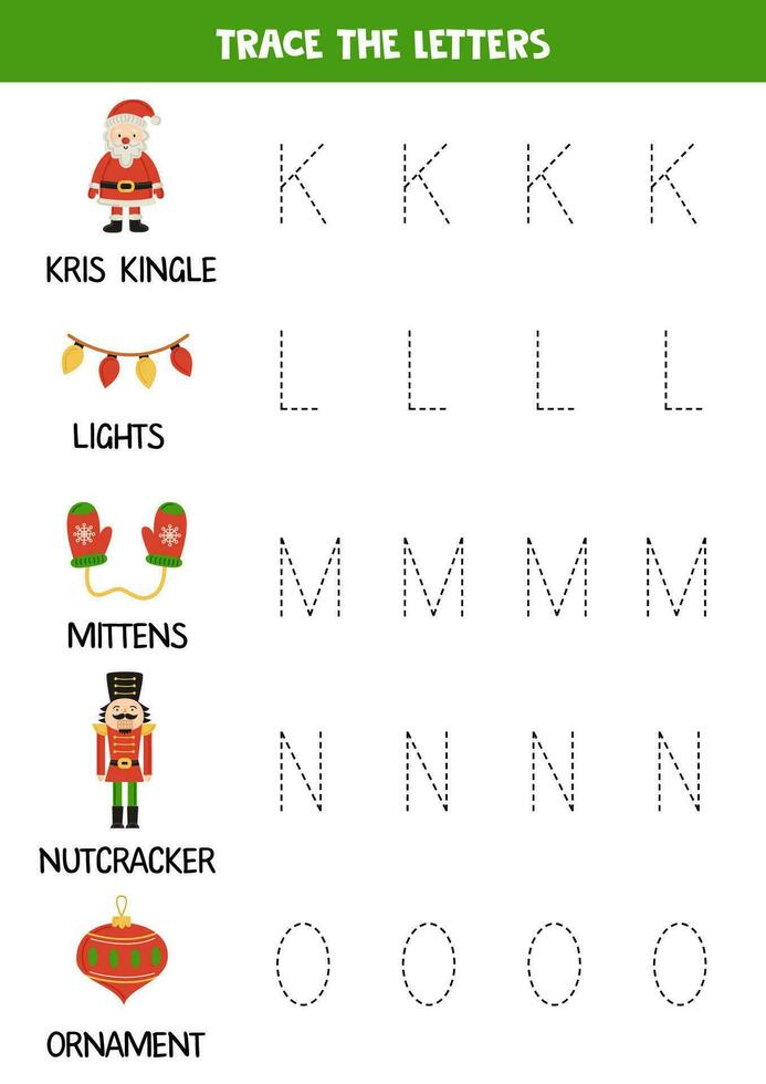 Rückverfolgung Briefe von Weihnachten Alphabet. Schreiben ausüben. vektor