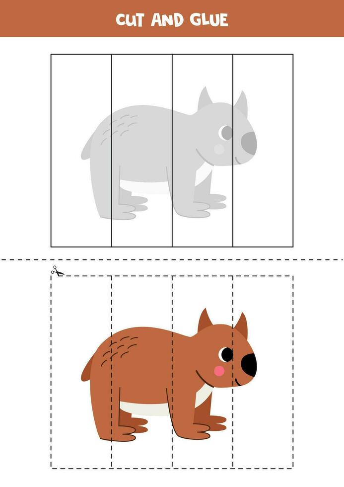 Schnitt und kleben Spiel zum Kinder. süß Karikatur wombat. vektor