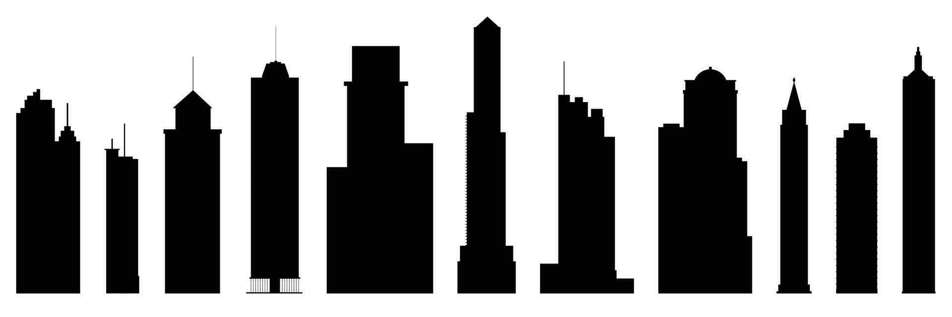 uppsättning av skyskrapor isolerat på vit bakgrund. modern skyskrapa silhuett. vektor illustration.