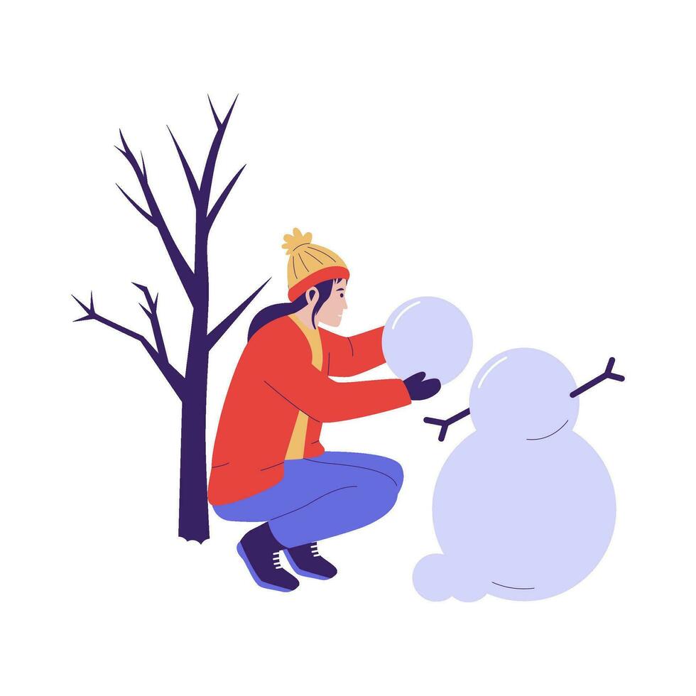 Frau und Schneemann Illustration. eben Design Illustration vektor