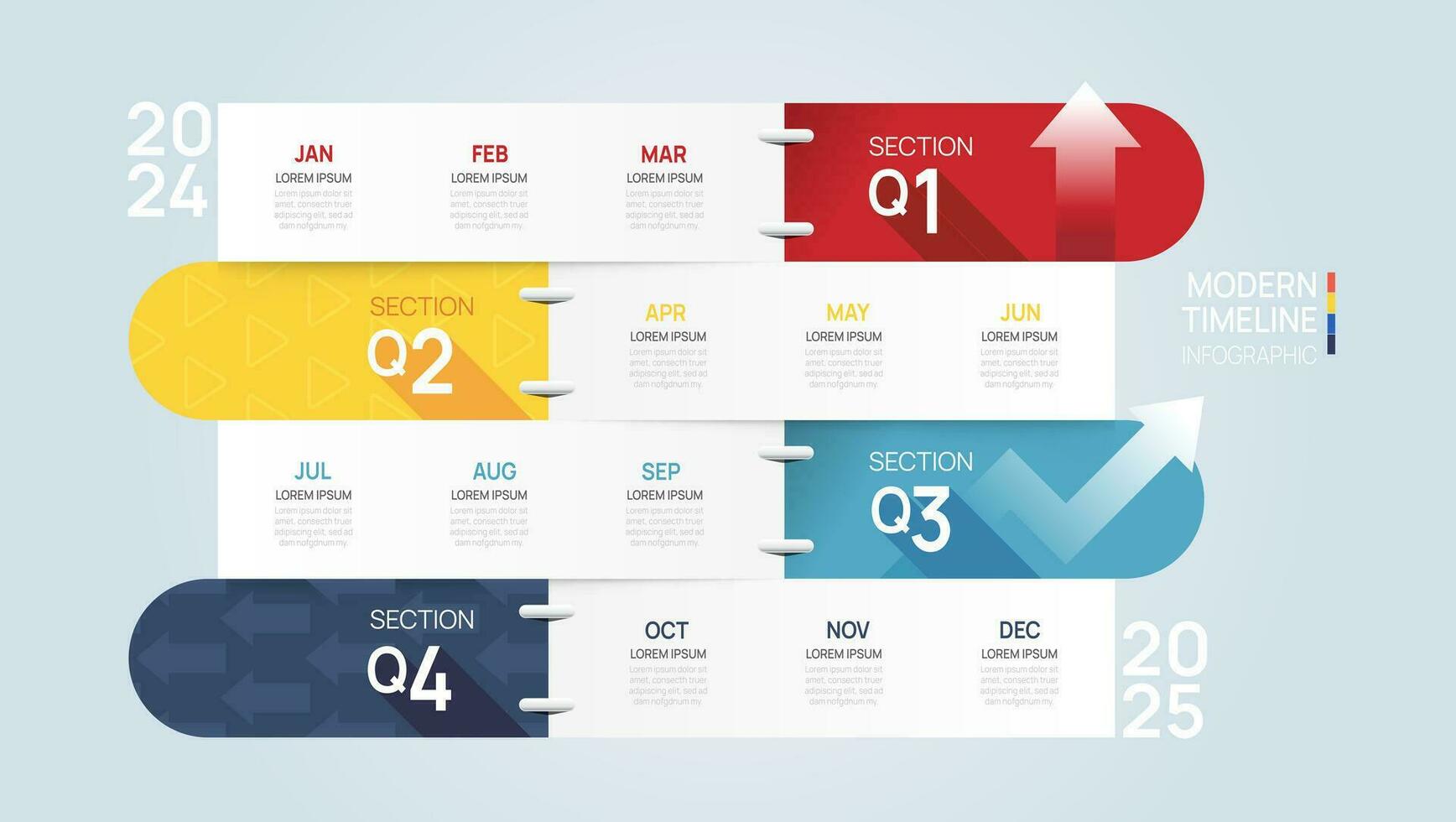 Geschäft Straße Karte Zeitleiste Infografik Pfeil Vorlage. modern Meilenstein Element Zeitleiste Diagramm Kalender und 4 Quartal Themen, Vektor Infografiken.