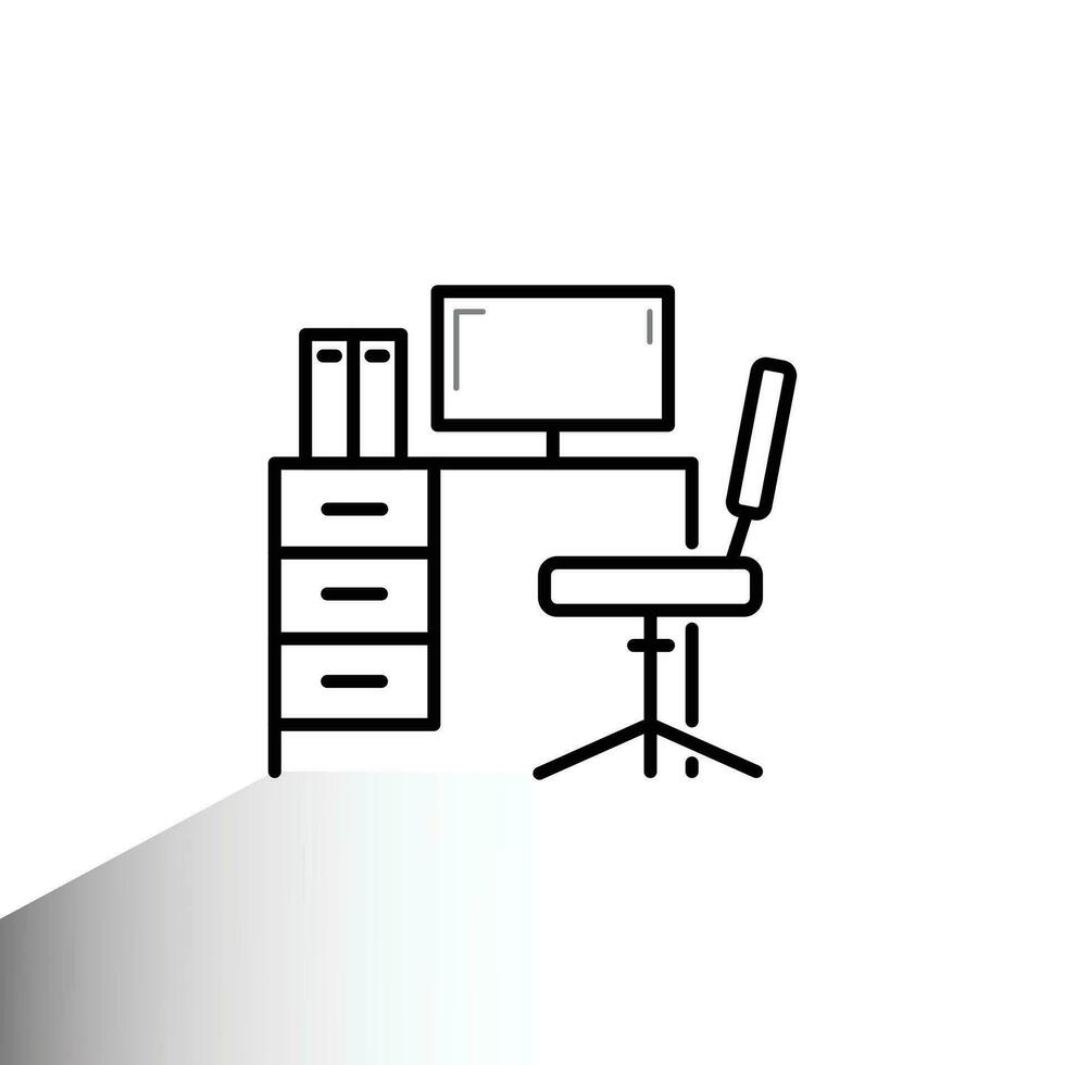 Büro Schreibtisch. Arbeitsplatz. linear Symbol. Linie mit editierbar Schlaganfall vektor