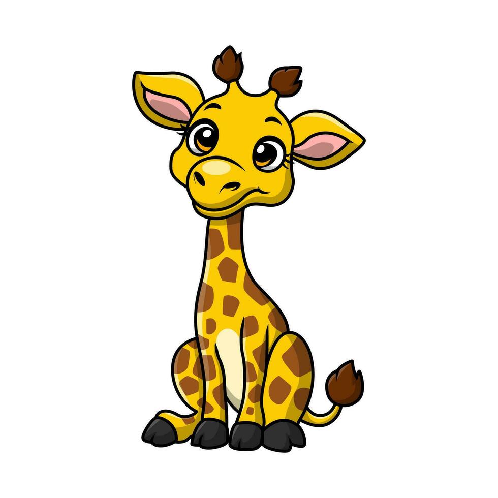 söt liten giraff tecknad serie på vit bakgrund vektor