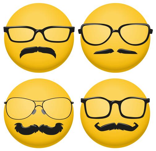 Olika stilar av glasögon och mustasch på gula bollen vektor
