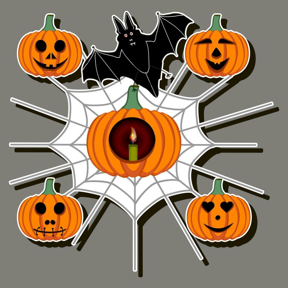Illustration auf Thema Aufkleber zum Feier Urlaub Halloween mit Orange Kürbisse vektor