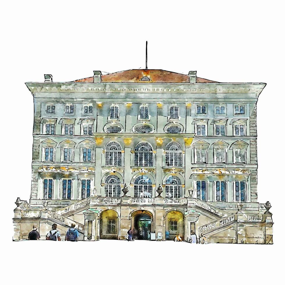 Schloss Nymphenburg München Aquarell Hand gezeichnet Illustration isoliert auf Weiß Hintergrund vektor