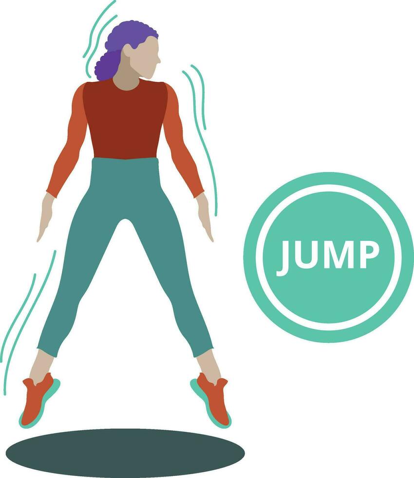 ein Mädchen springt während Ausbildung. sportlich Betrieb. springen Vektor Illustration im eben Stil