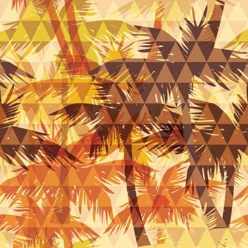 Seamless exotiskt mönster med palm på geometrisk bakgrund. vektor