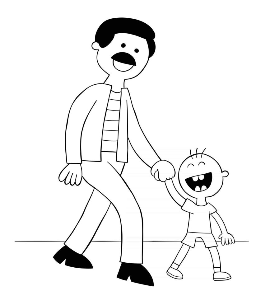 Cartoon-Vater und Sohn halten sich an den Händen und gehen und sind sehr glücklich vektor