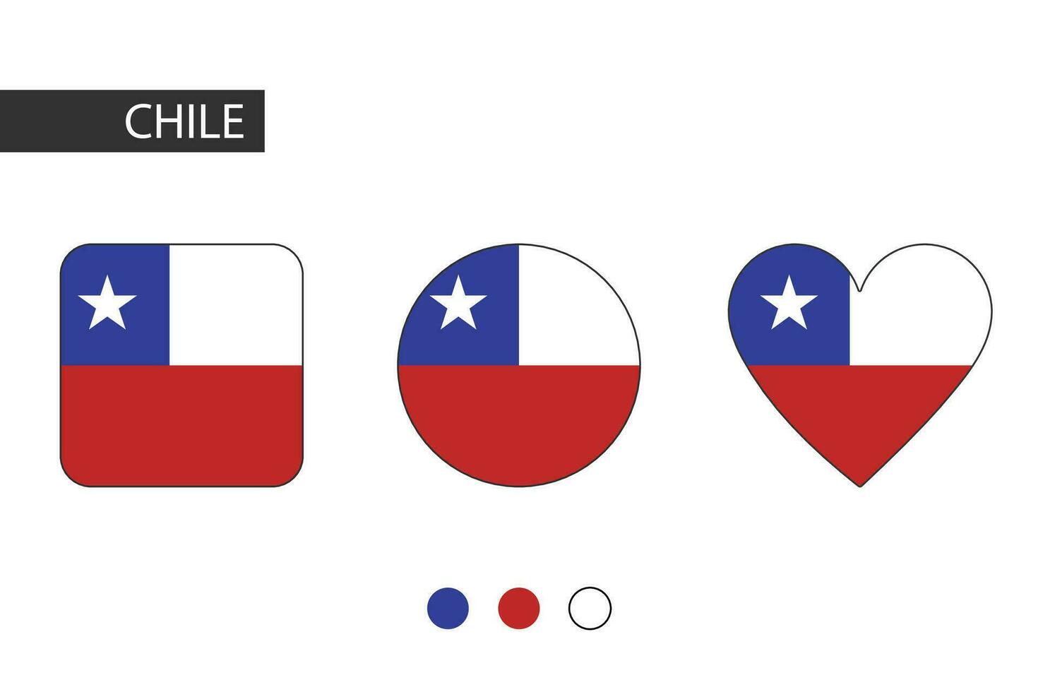 Chile 3 Formen Quadrat, Kreis, Herz mit Stadt Flagge. isoliert auf Weiß Hintergrund. vektor