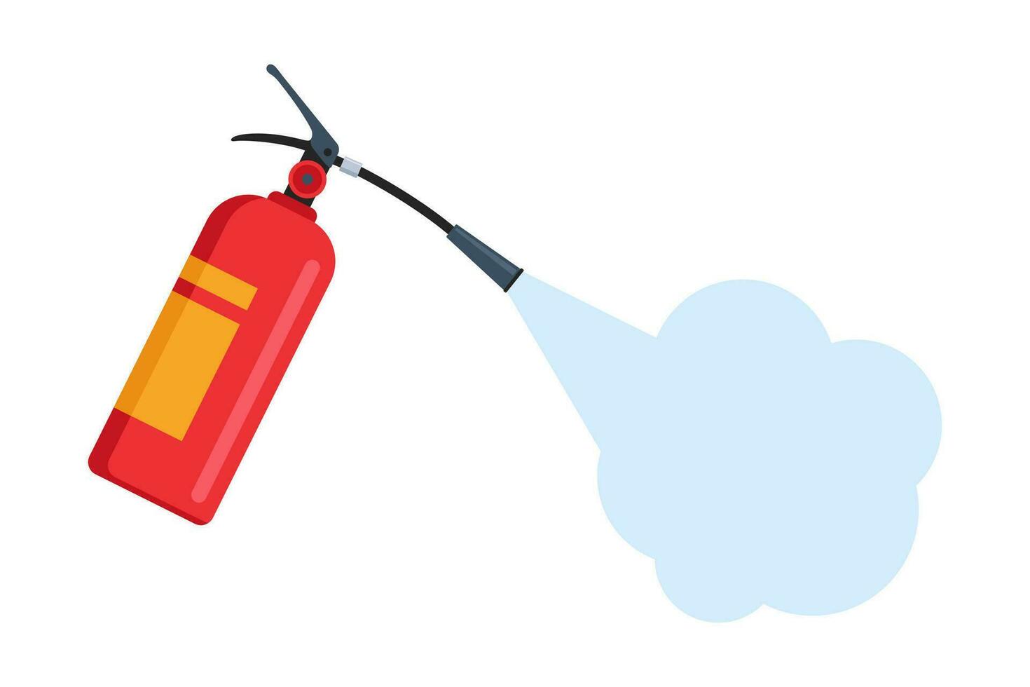 brand släckning. autonom röd brand eldsläckare skum spill till brand. säkerhet begrepp, skyddande varning. vektor