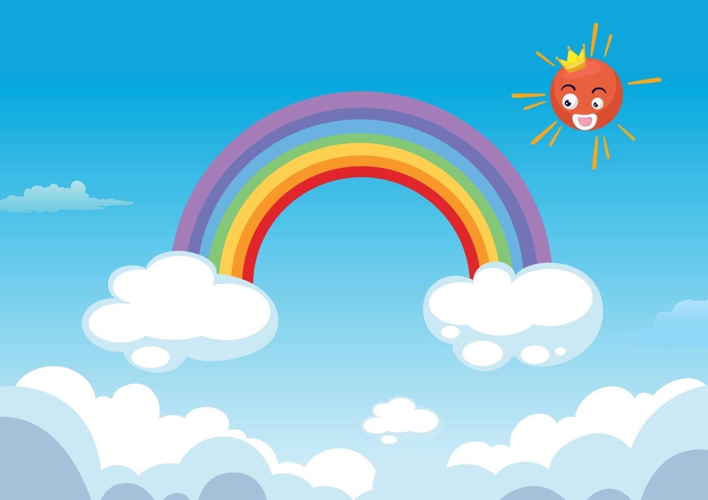 Regenbogen und Sonne im Wolkenillustrationshintergrund vektor