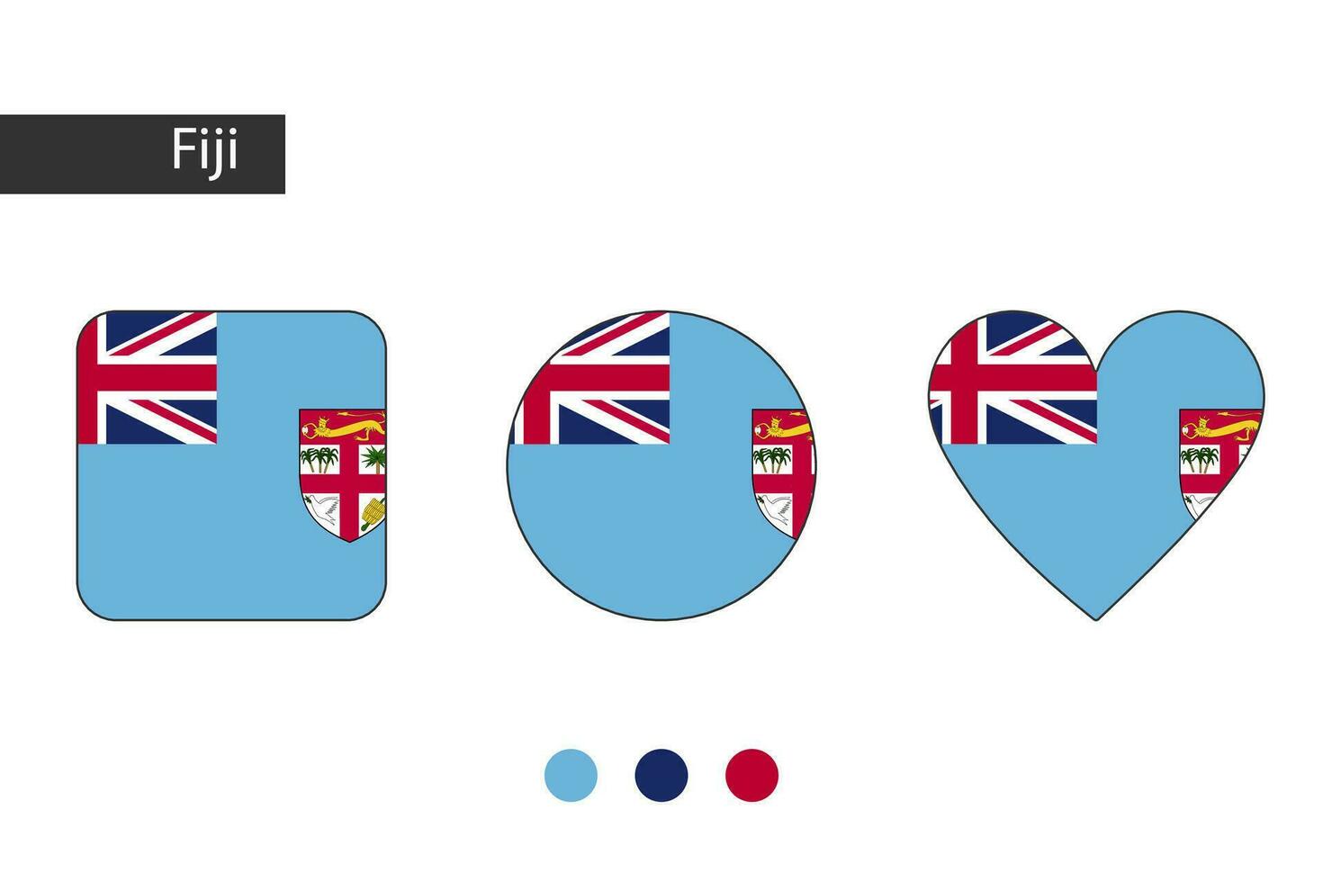 fiji 3 former fyrkant, cirkel, hjärta med stad flagga. isolerat på vit bakgrund. vektor