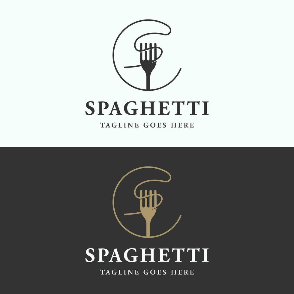 Italienisch Spaghetti Logo Vorlage Design mit Gabel und Pasta. Logo zum Restaurant, Geschäft und kulinarisch. vektor