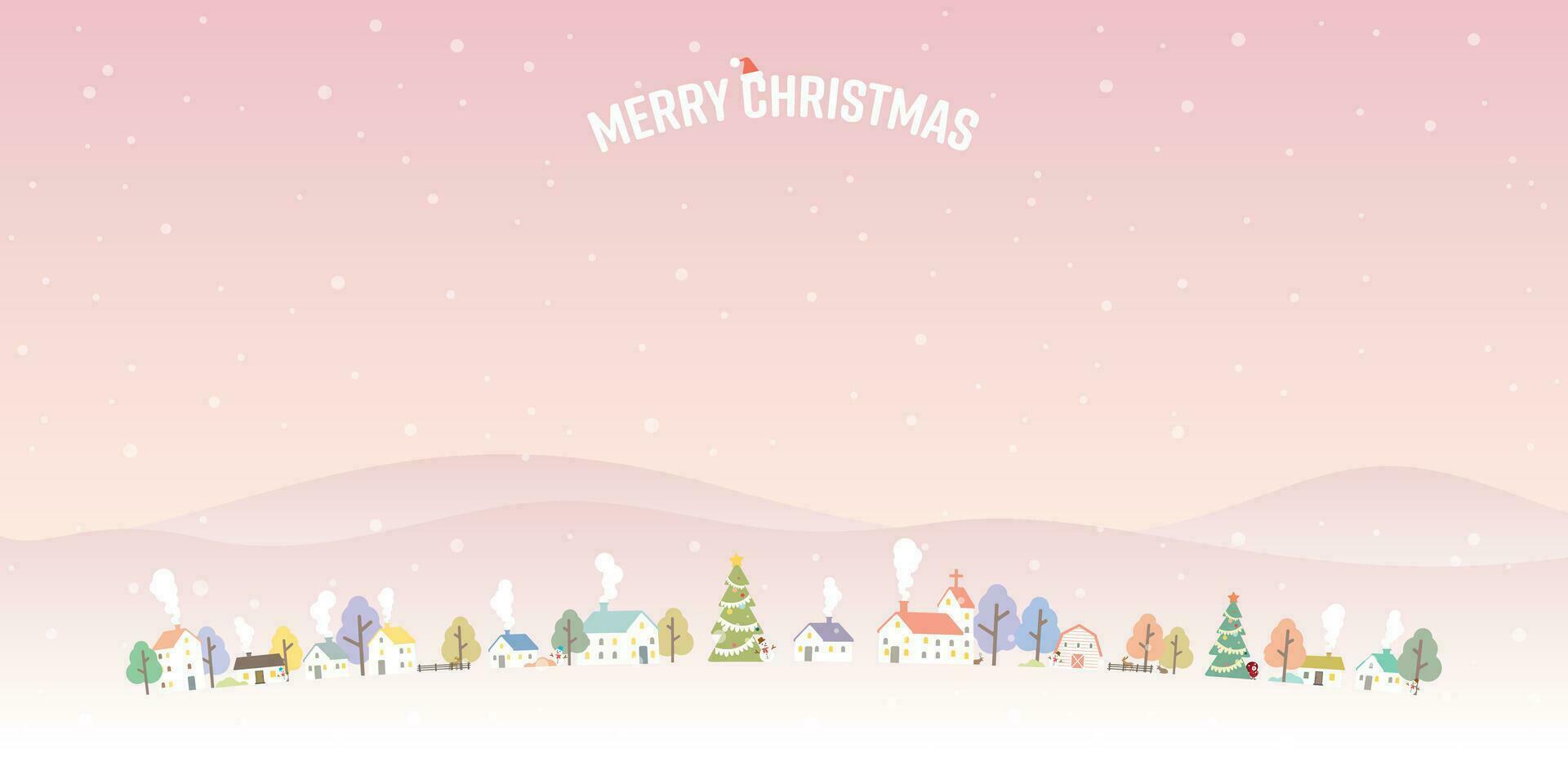 Winter Wunderland mit dramatisch Himmel Hintergrund kindisch Stil Vektor Illustration. fröhlich Weihnachten Gruß Karte Vorlage haben leer Raum.
