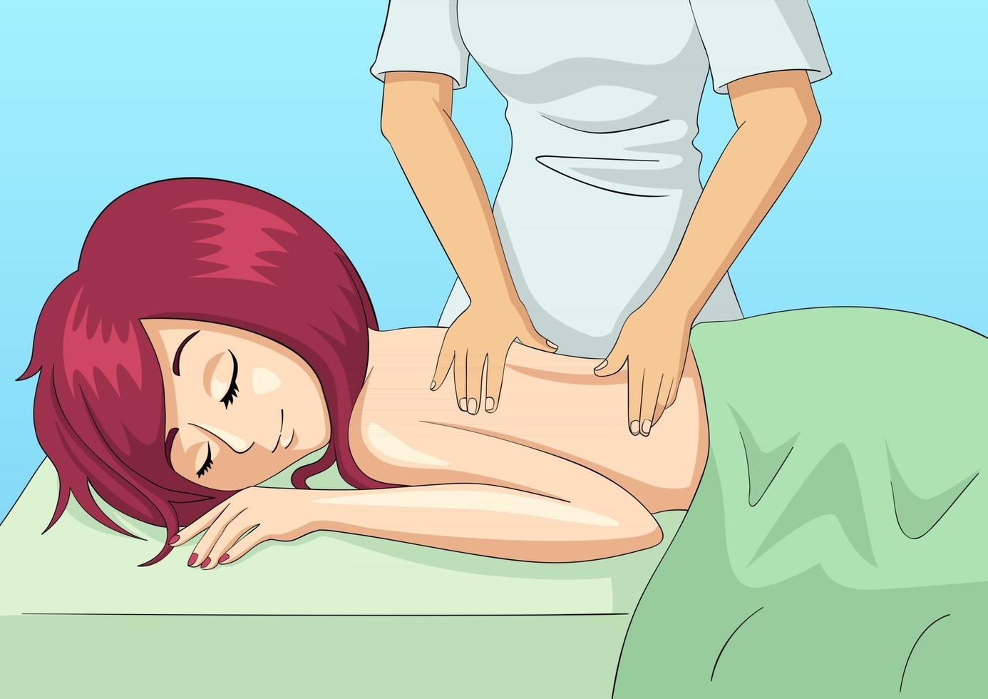 Cartoon-Illustration einer Frau bei einer Massage vektor