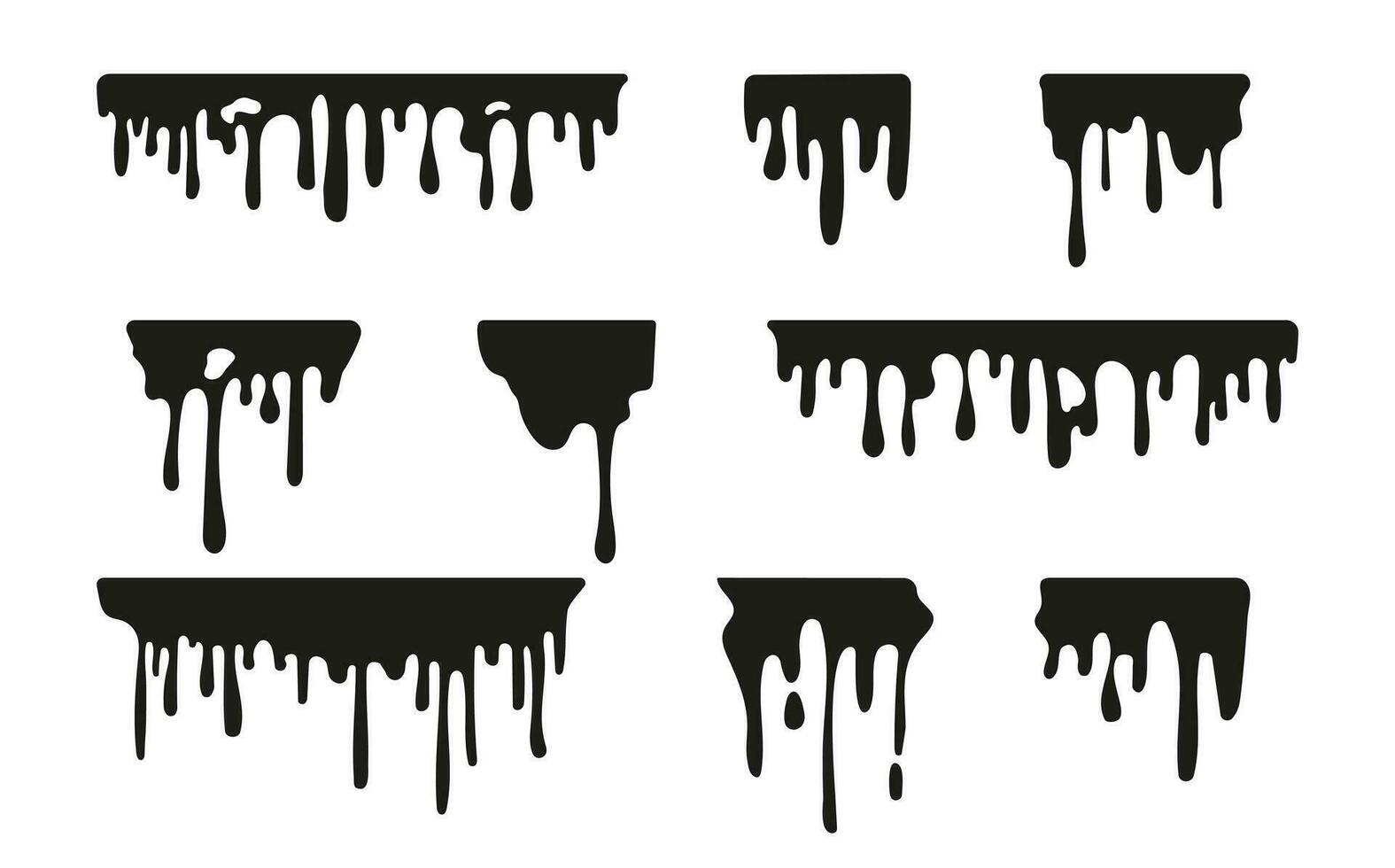 uppsättning av stänk. droppande vätskor, samling i svart och vit. kan vara Begagnade för blod, vatten, måla, bläck eller lera effekter. vektor isolerat illustration.