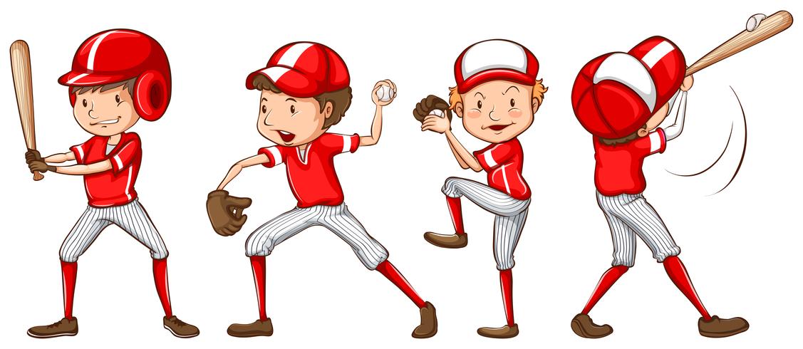 En skiss av basebollspelarna i röd uniform vektor