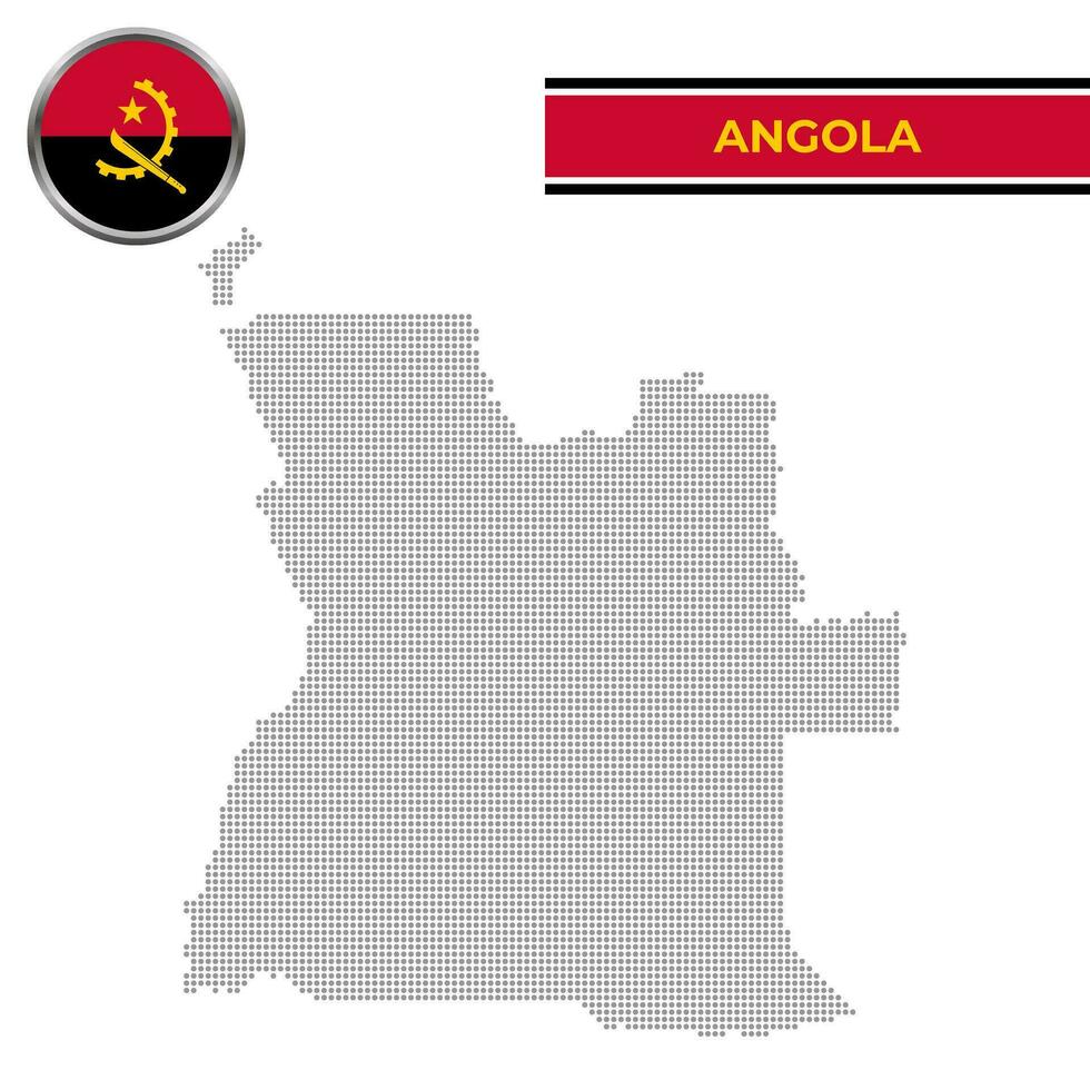 prickad Karta av angola med cirkulär flagga vektor