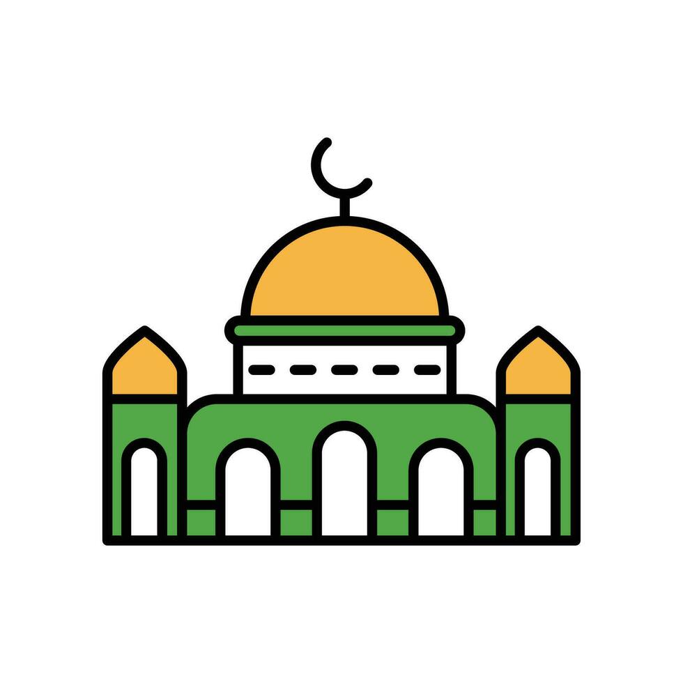 Platz zum Muslim Öffentlichkeit Verehrung. Gebäude von islamisch religiös und Erschöpfung oder Gebet. Ramadan karem, eid al-fitr Mubarak. Moschee Symbol Ramadan muslimischer.Vektor Illustration auf Weiß hintergrund.eps10 vektor