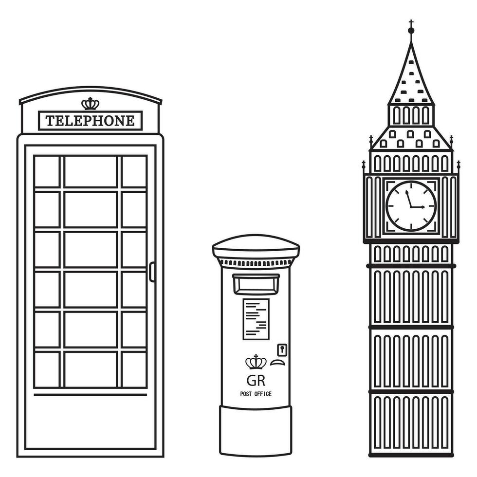 vektor uppsättning av London attraktioner. en uppsättning av vektor silhuett illustrationer av de sevärdheter av london, england.