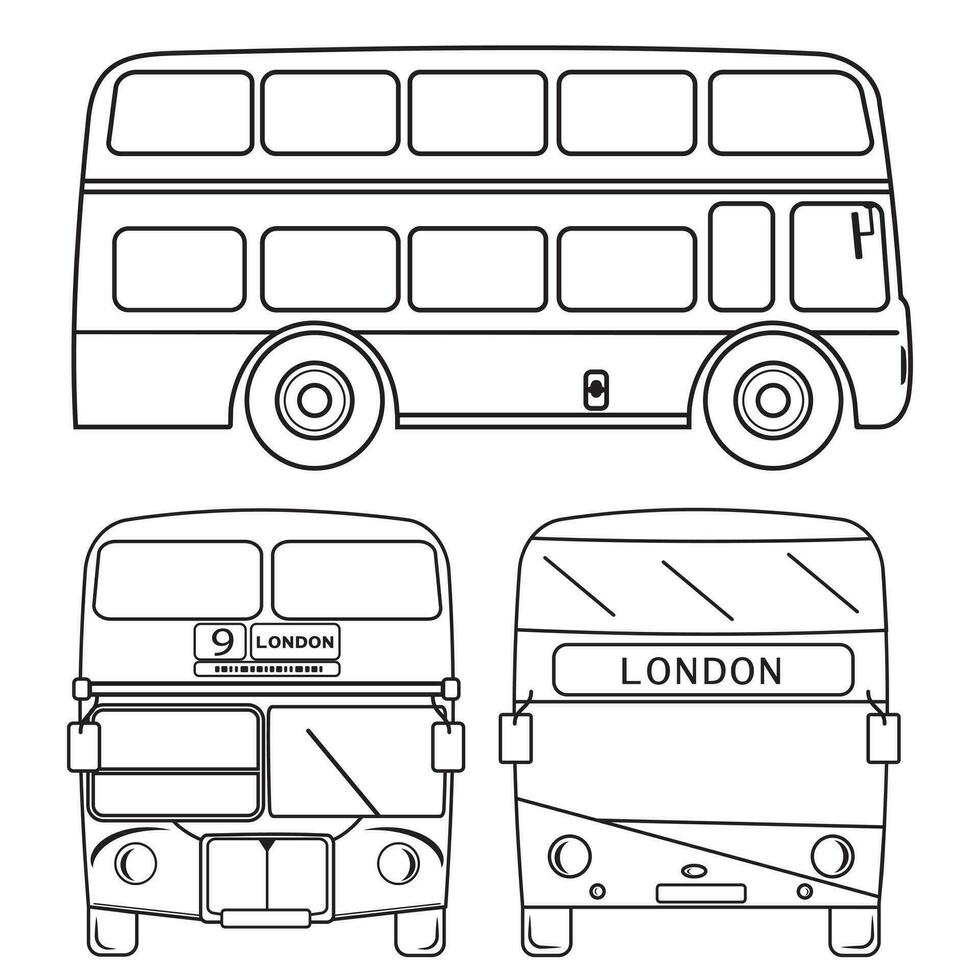 Doppeldecker London Bus Stadt Transport doppelt Decker Besichtigung Kontur Gliederung Linie Symbol schwarz Farbe Vektor Illustration Bild dünn eben Stil