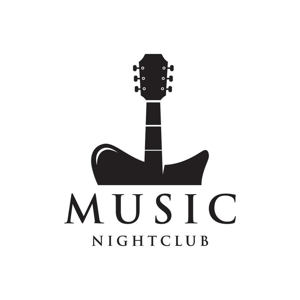 retro Gitarre Musik- Logo Vorlage Design. Logo zum akustisch, Bar, Typografie und Nachtclub. vektor