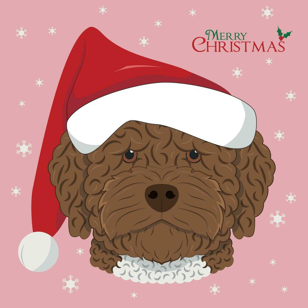 Weihnachten Gruß Karte. Spanisch Wasser Hund mit rot Santa's Hut vektor