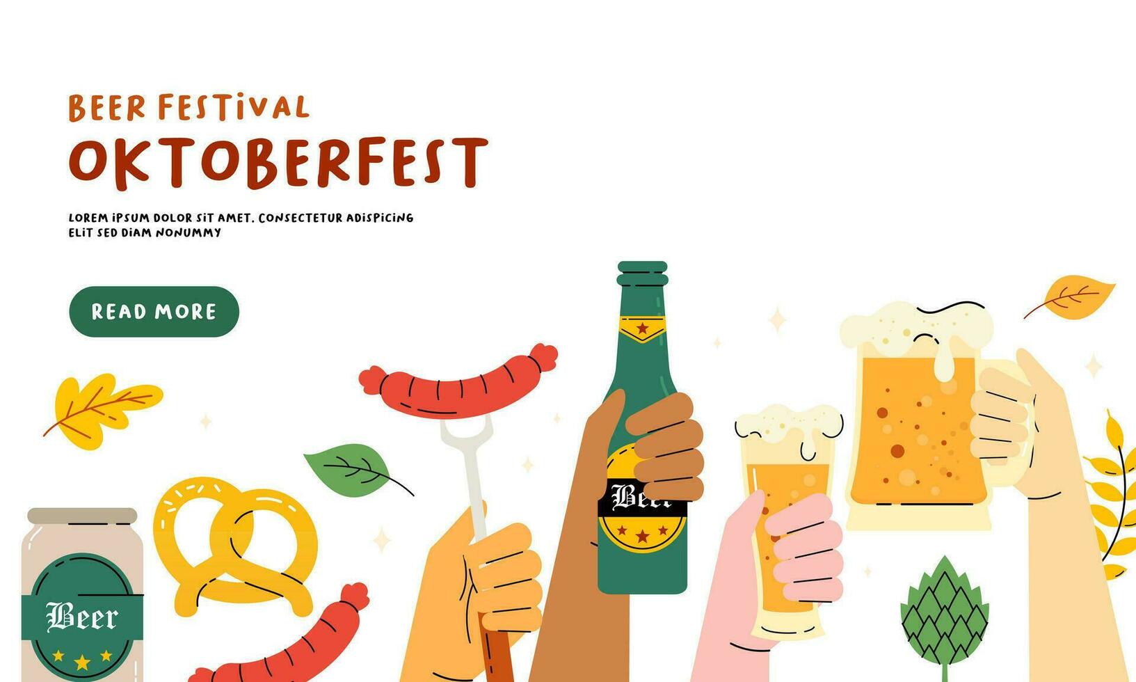 oktoberfest baner bakgrund. öl festival platt hand dragen illustration vektor