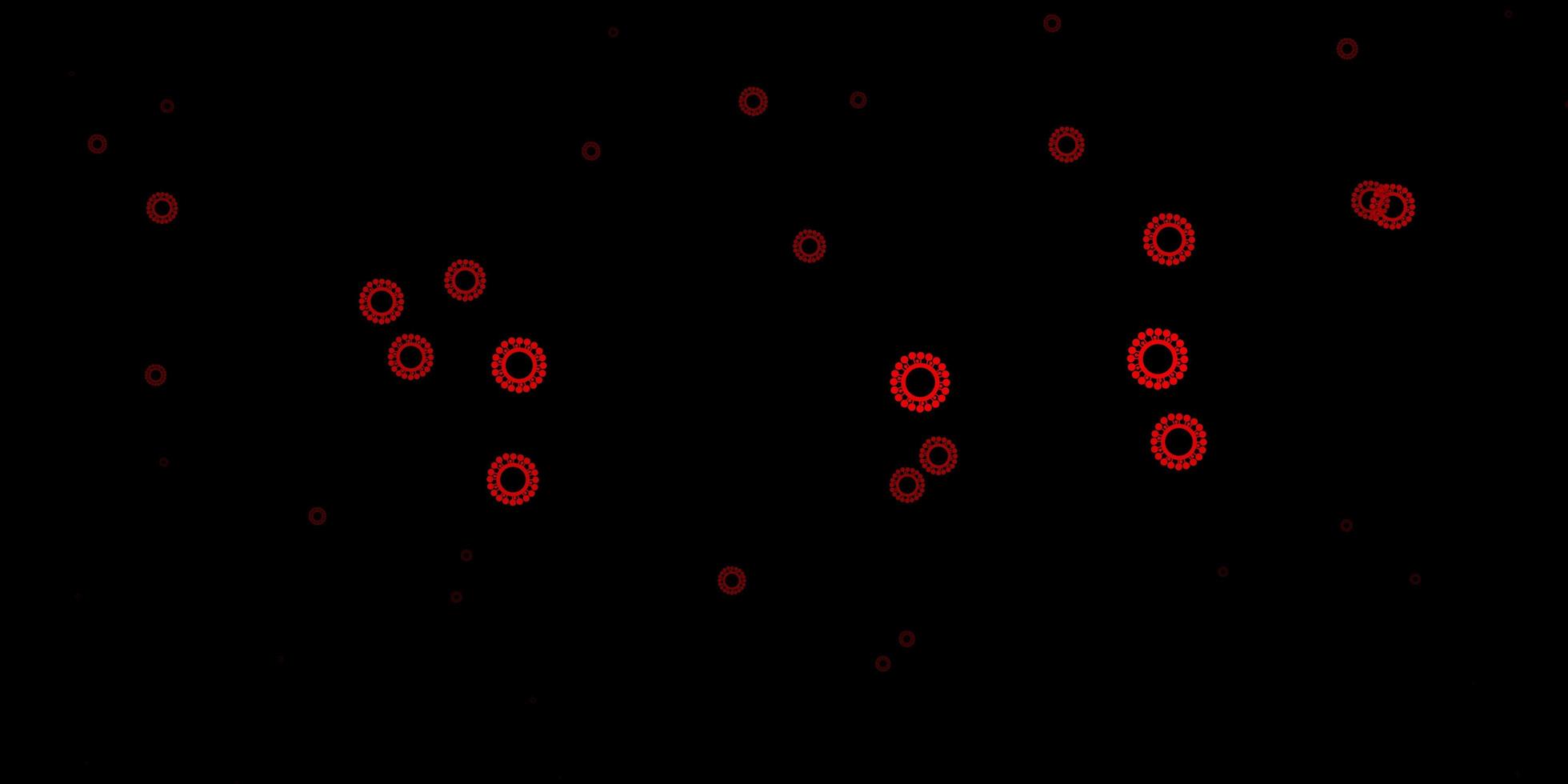 dunkelroter, gelber Vektorhintergrund mit covid-19 Symbolen. vektor