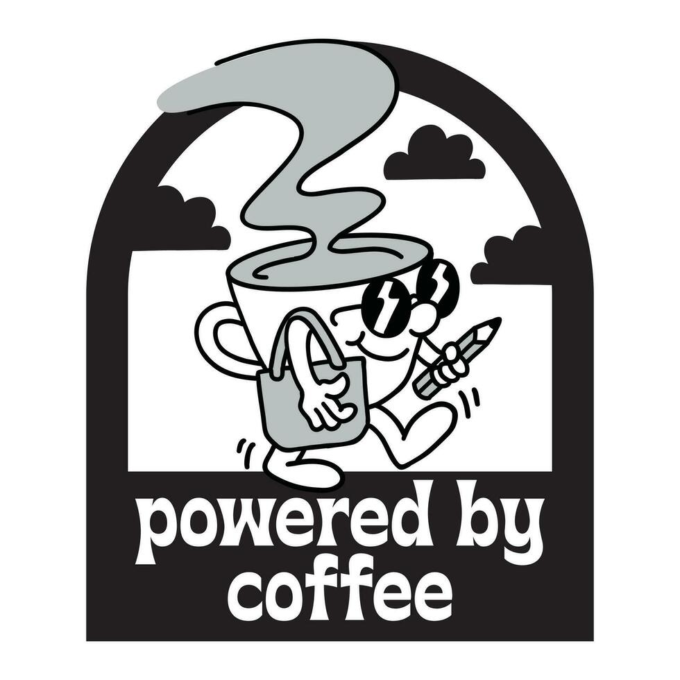 hand dragen kaffe maskot märken tecknad serie illustration vektor