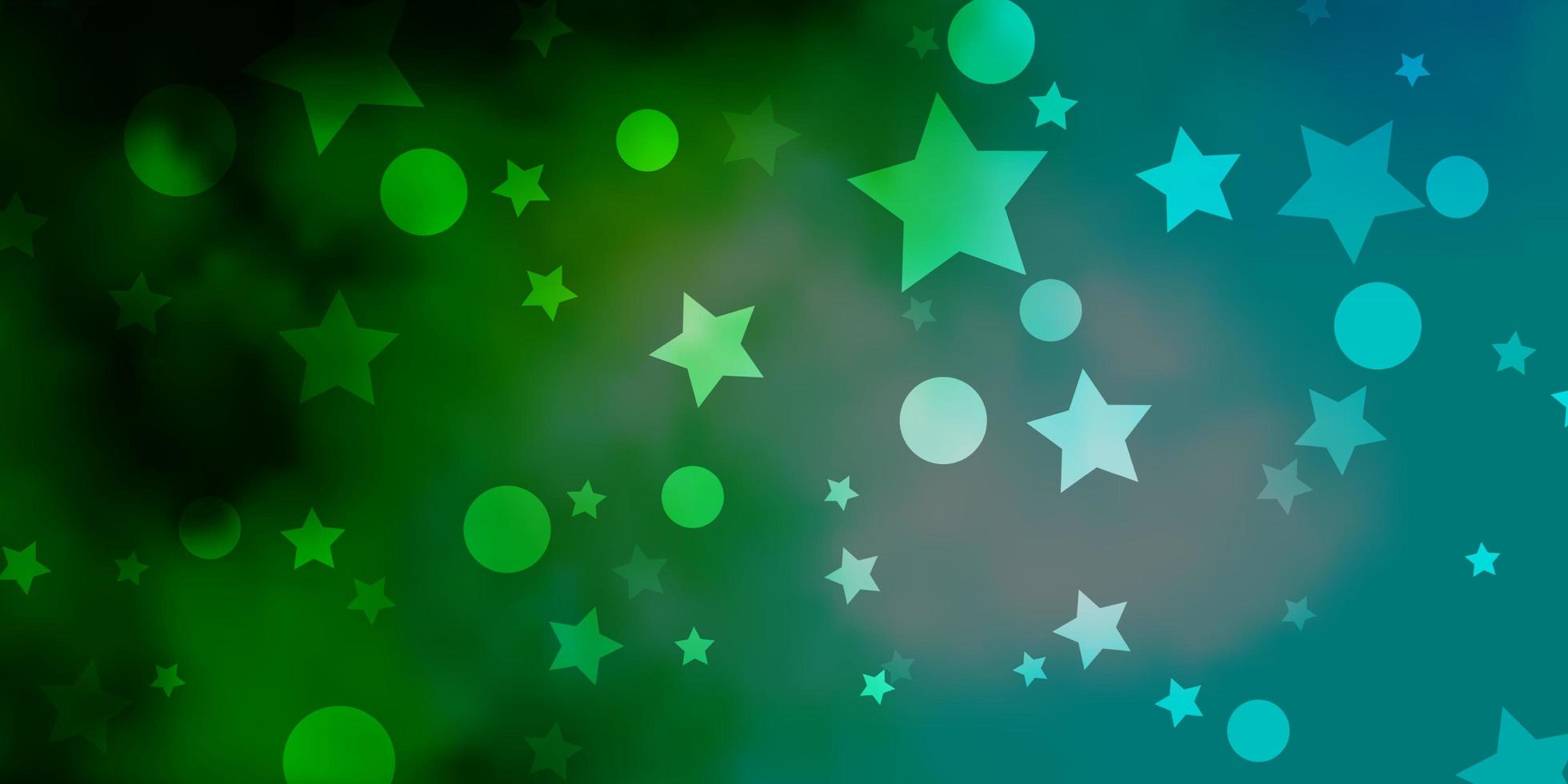 ljusblå, grön vektorbakgrund med cirklar, stjärnor. vektor