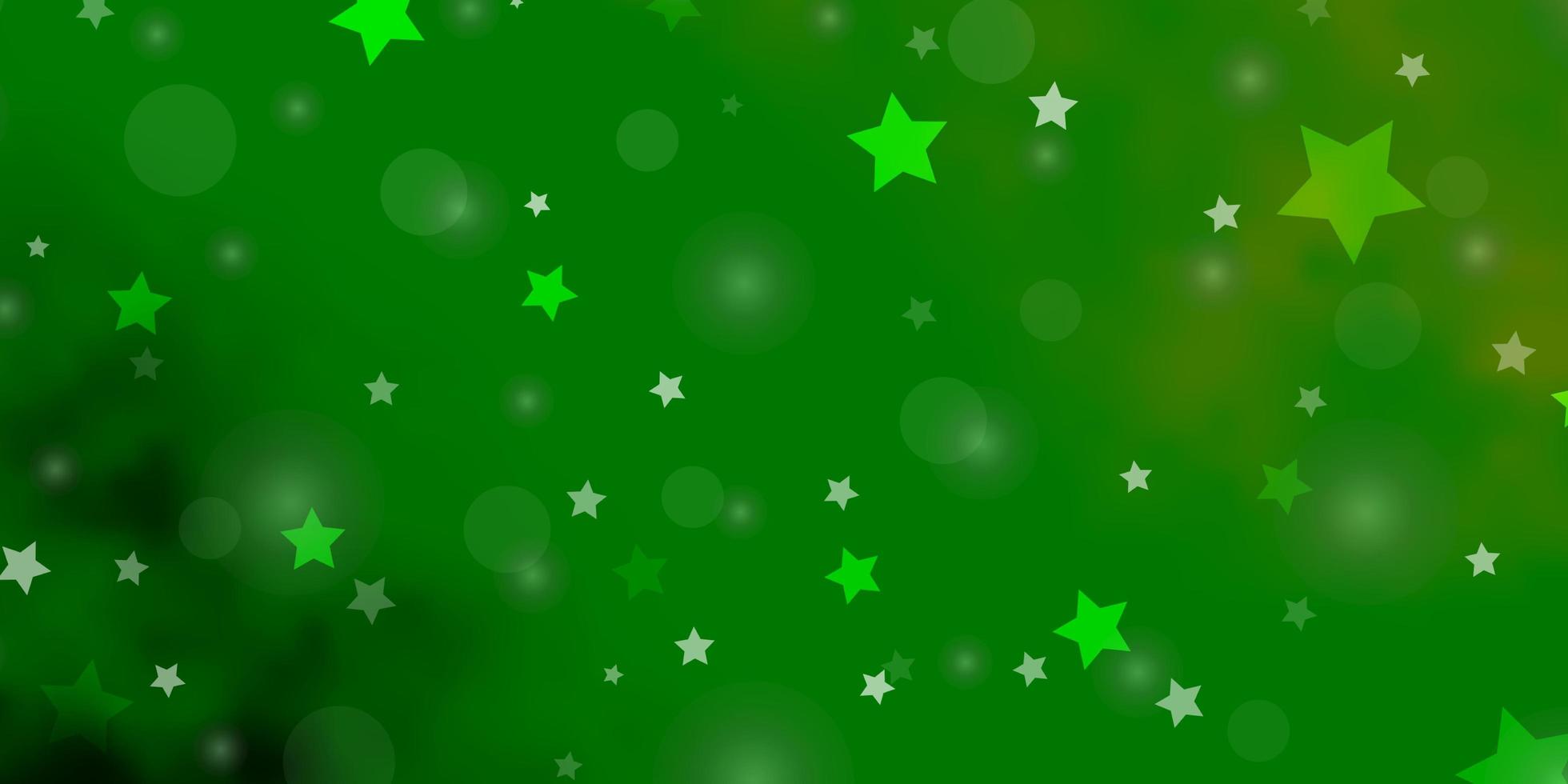 hellgrüne, gelbe Vektorbeschaffenheit mit Kreisen, Sternen. vektor