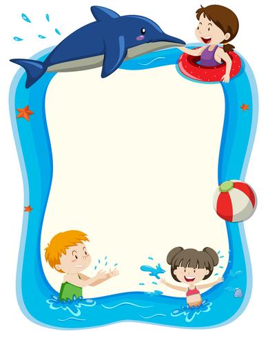 Blank banner med barn som leker i vatten vektor
