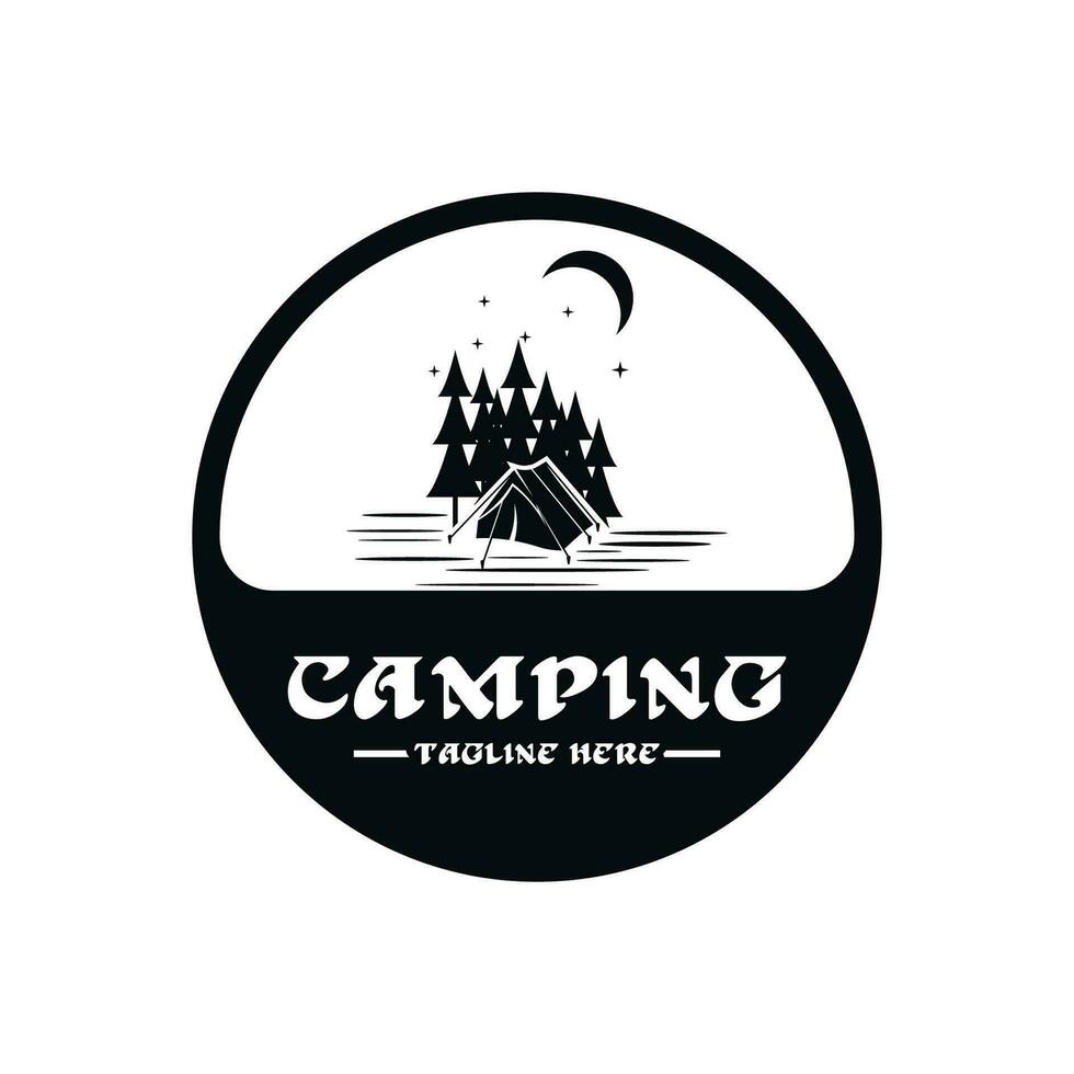 Kiefer Bäume und Camping Zelt texturiert Logo Design vektor