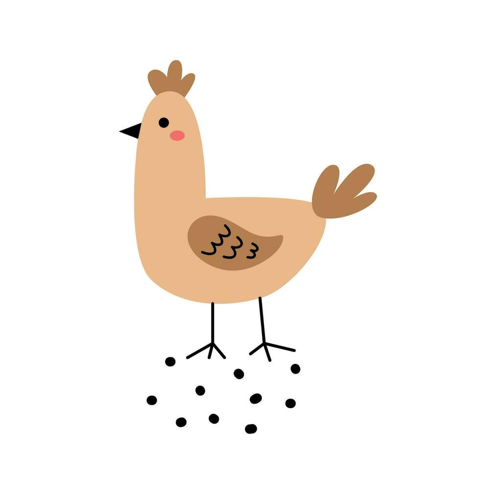 Hand gezeichnet Henne. süß Hähnchen im skandinavisch Stil. bunt isoliert inländisch Vögel. Vektor Karikatur Illustration zum Stoff, Textil- und Hintergrund Design.