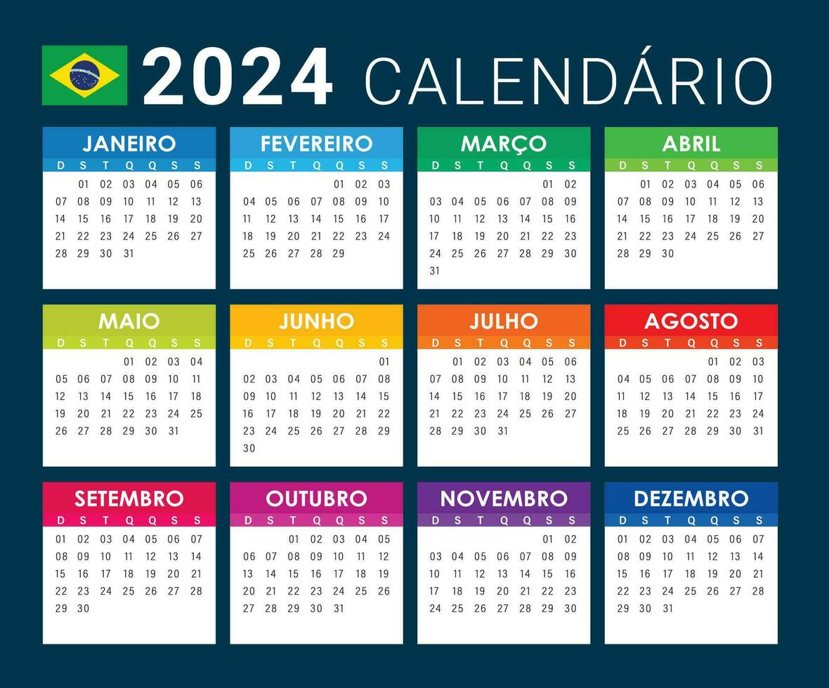 2024 Jahr Brasilianer Kalender Vektor voll editierbar, Kalender eps