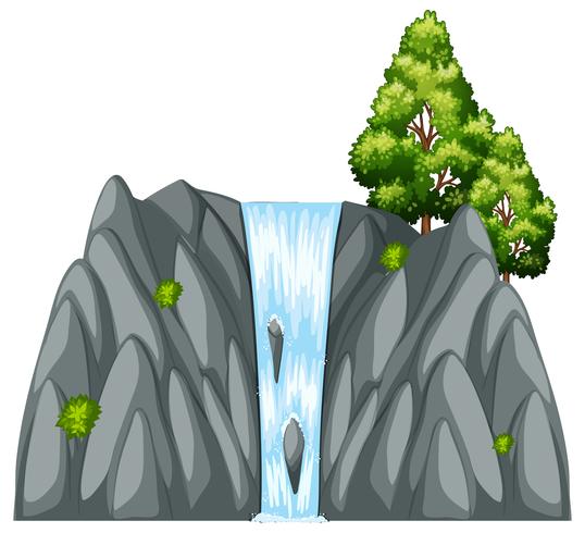 Vattenfall scen med träd på berget vektor
