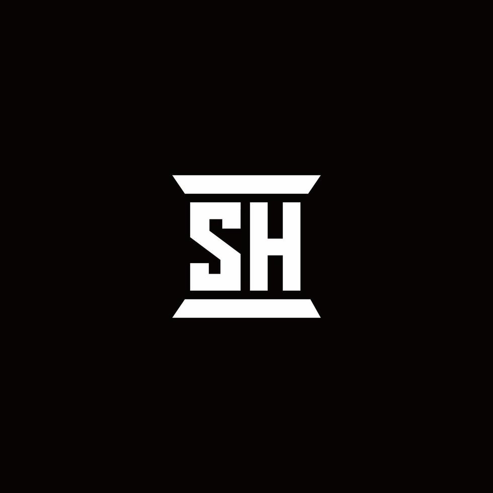 sh-Logo-Monogramm mit Säulenform-Design-Vorlage vektor