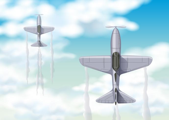 Flygfoto över två stridsflygplan vektor