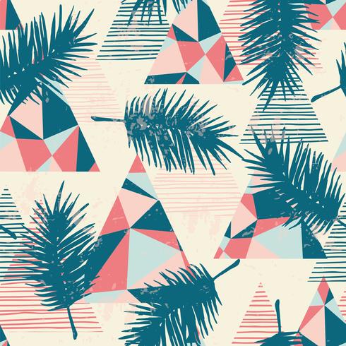 Nahtloses exotisches Muster mit tropischen Palmblättern auf geometrischem Hintergrund. vektor