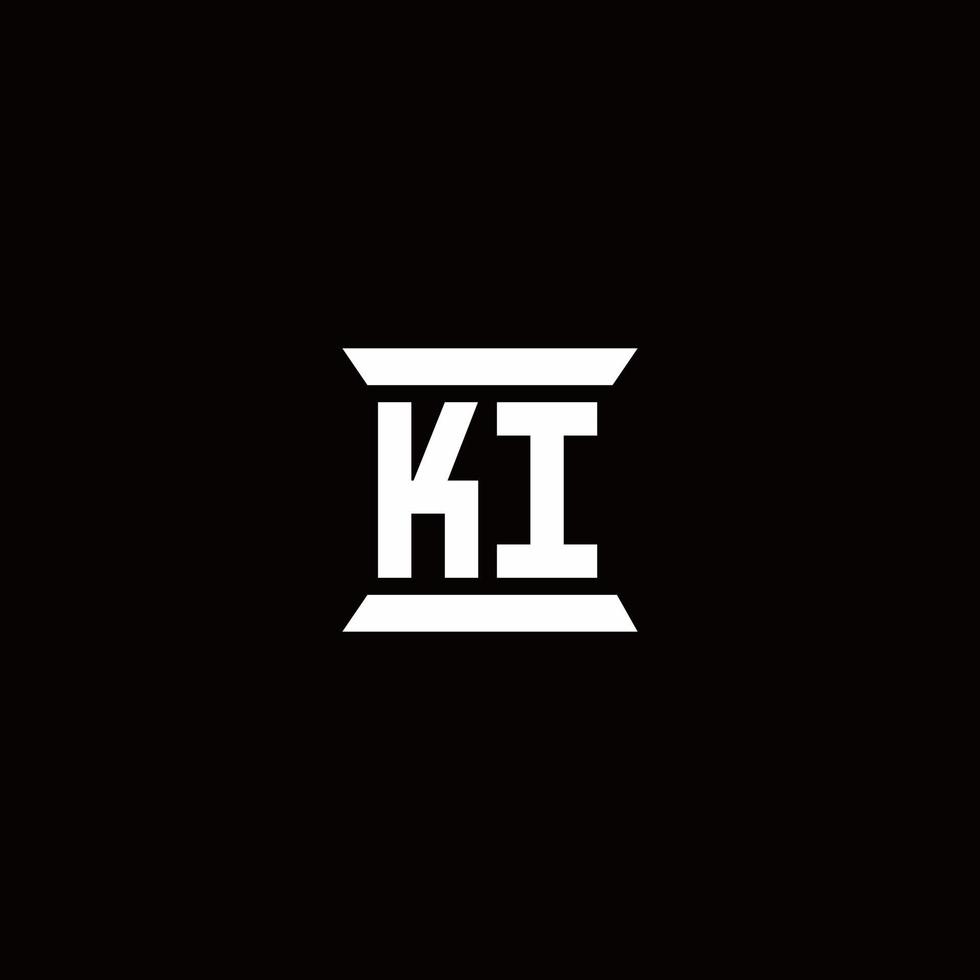 ki-Logo-Monogramm mit Säulenform-Designvorlage vektor