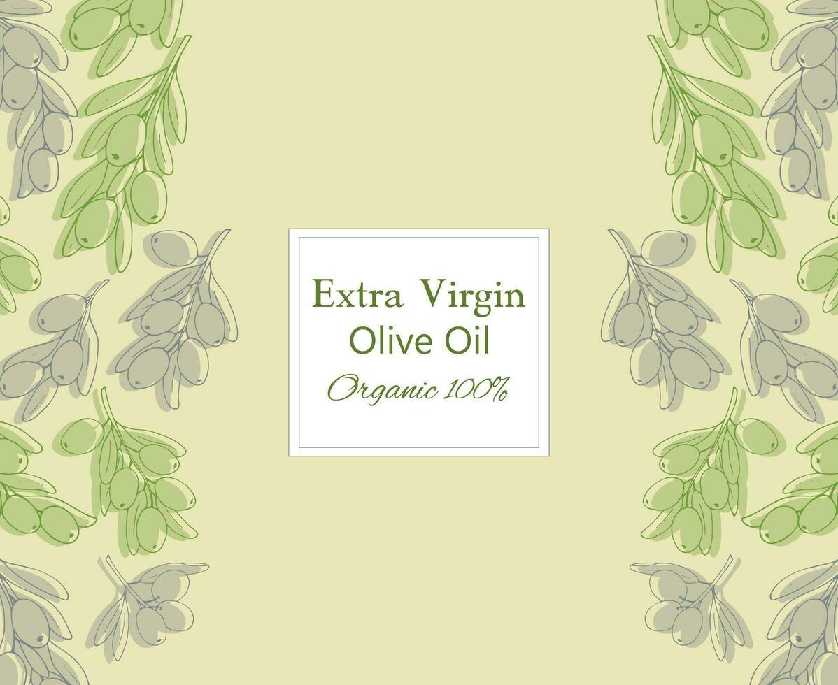 Hintergrund Design zum Olive Produkte. einfach linear Stil Olive Ast Hintergrund. Komposition mit Oliven und Typografie vektor