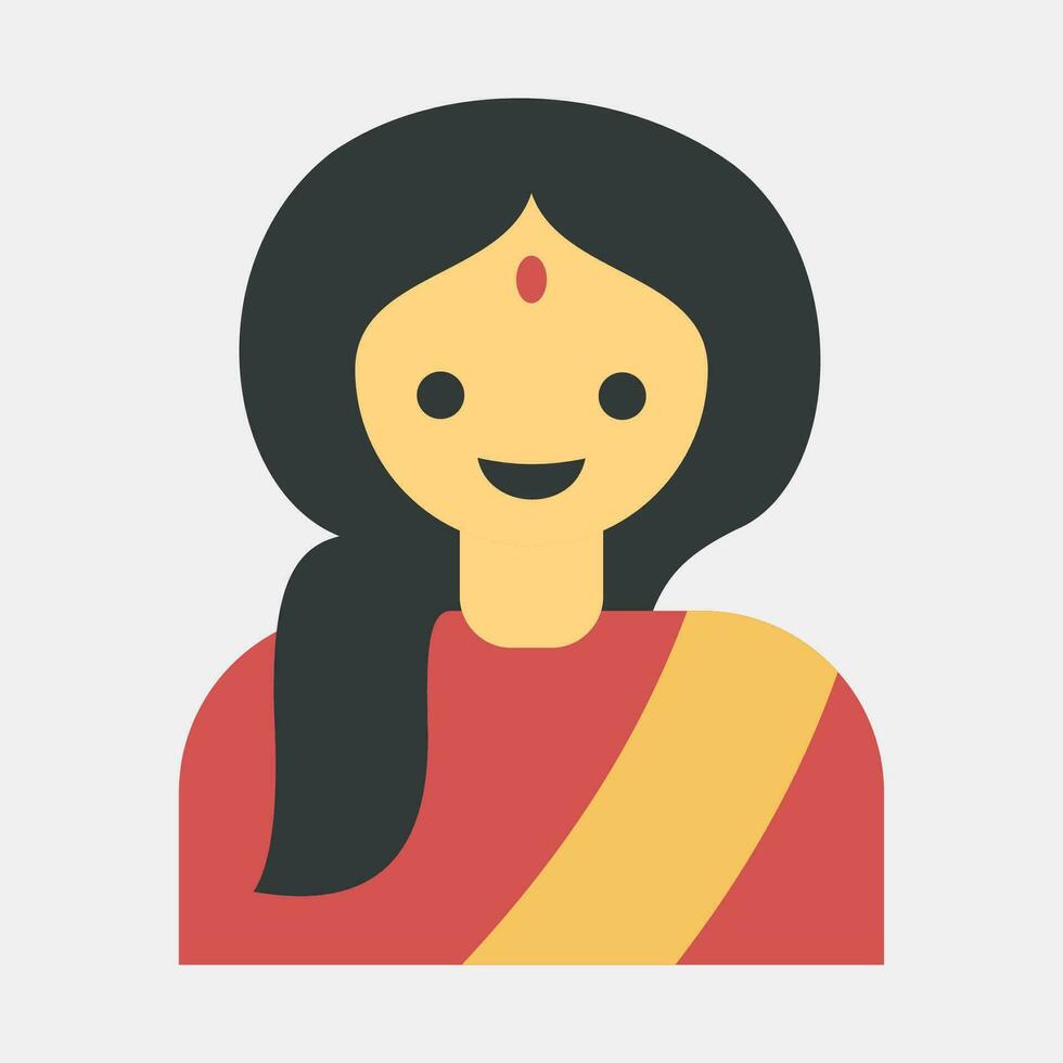 ikon indisk flicka. diwali firande element. ikoner i platt stil. Bra för grafik, affischer, logotyp, dekoration, infografik, etc. vektor