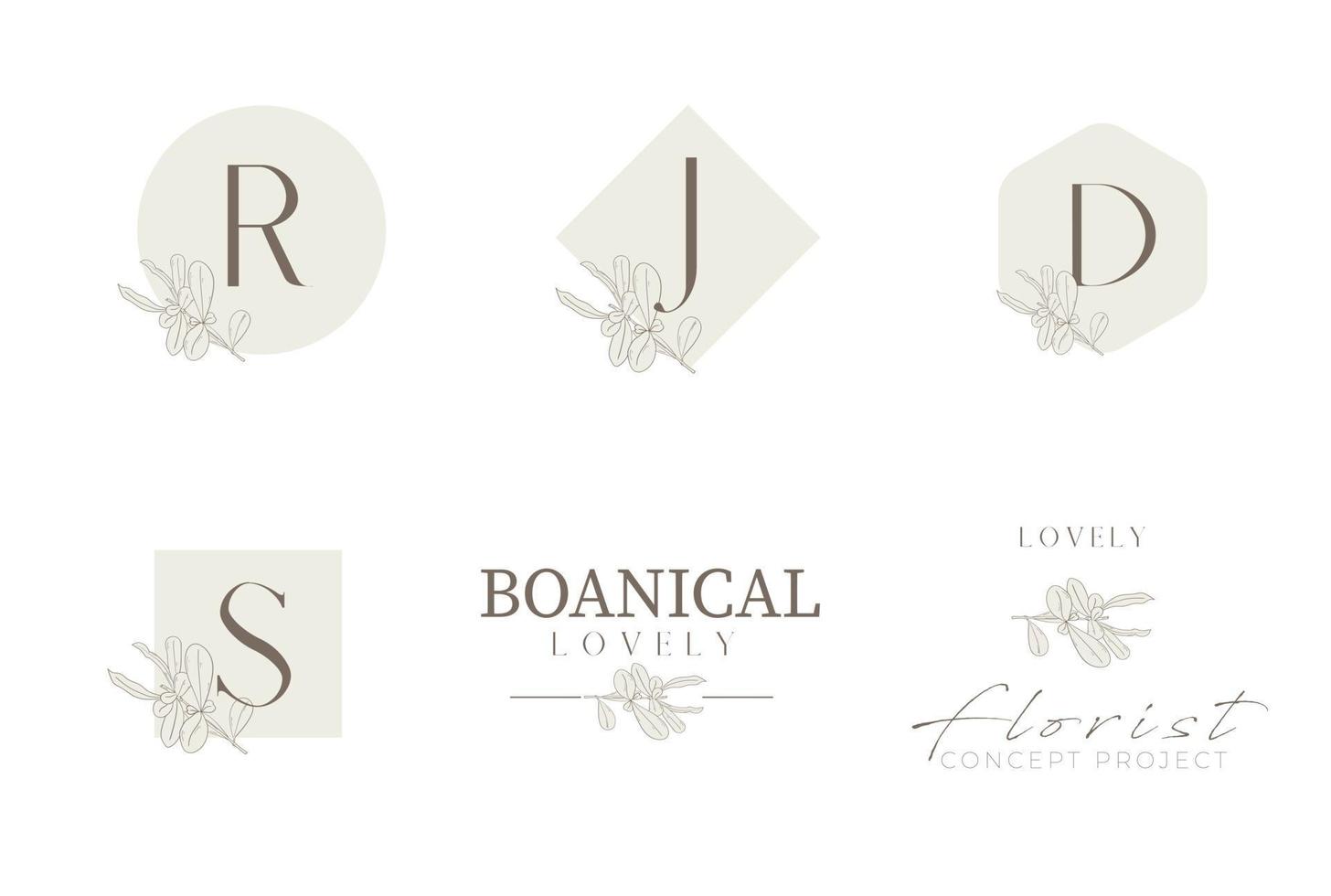 botanisches florales minimalistisches Logo-Paket im Retro-Vintage-Stil vektor