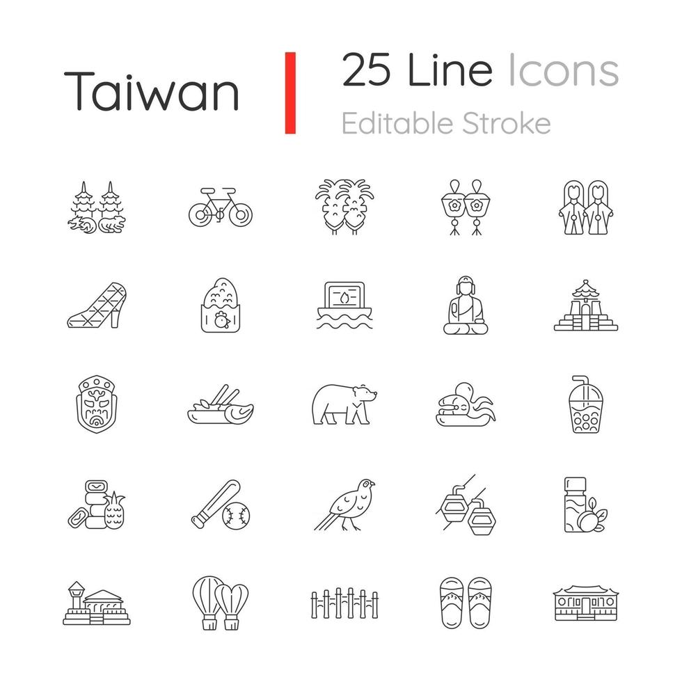 Taiwan lineare Symbole gesetzt icons vektor