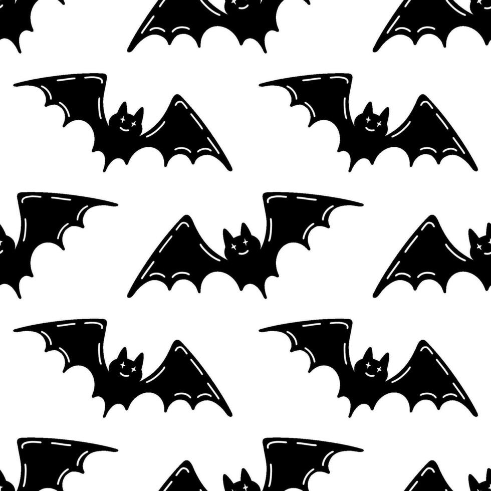 sömlös mönster med fladdermöss. vektor mönster med fladdermöss för halloween. olika minimalistisk svart fladdermöss markerad på en vit bakgrund.